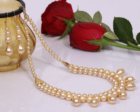 Golden Pearl Necklace With Earrings