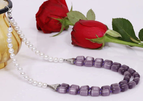 White Pearl Necklace With Purple Monalisa 