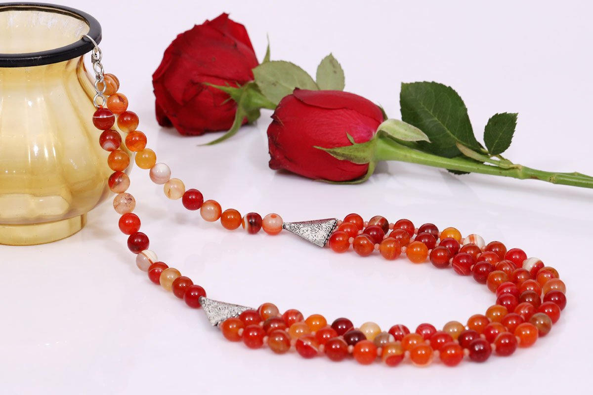 Imeora Tripple Line 10mm Agate Necklace With 8mm Earrings