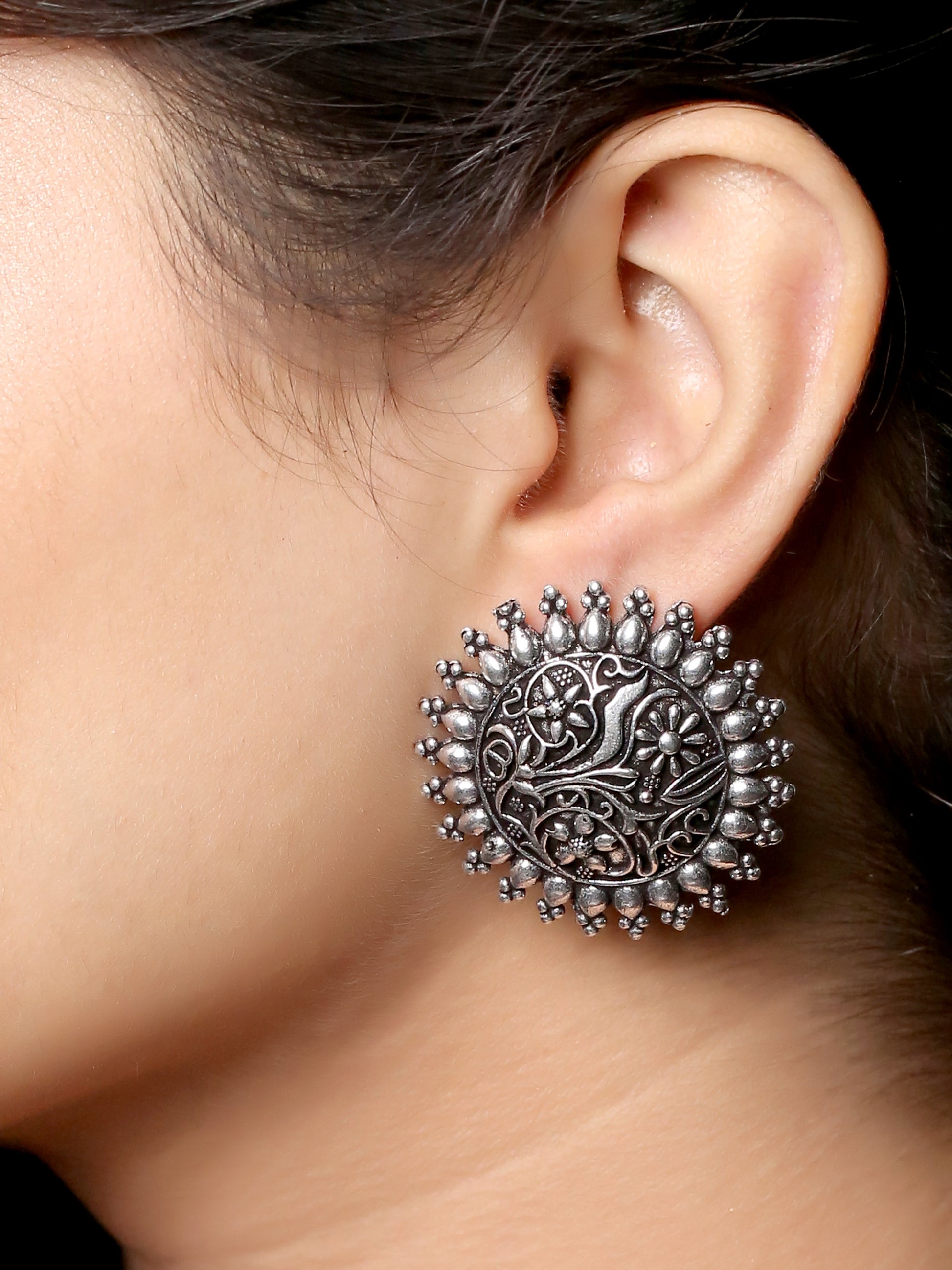 Silver Big Studs For Ears Buy Silver-Toned Earrings For Women By