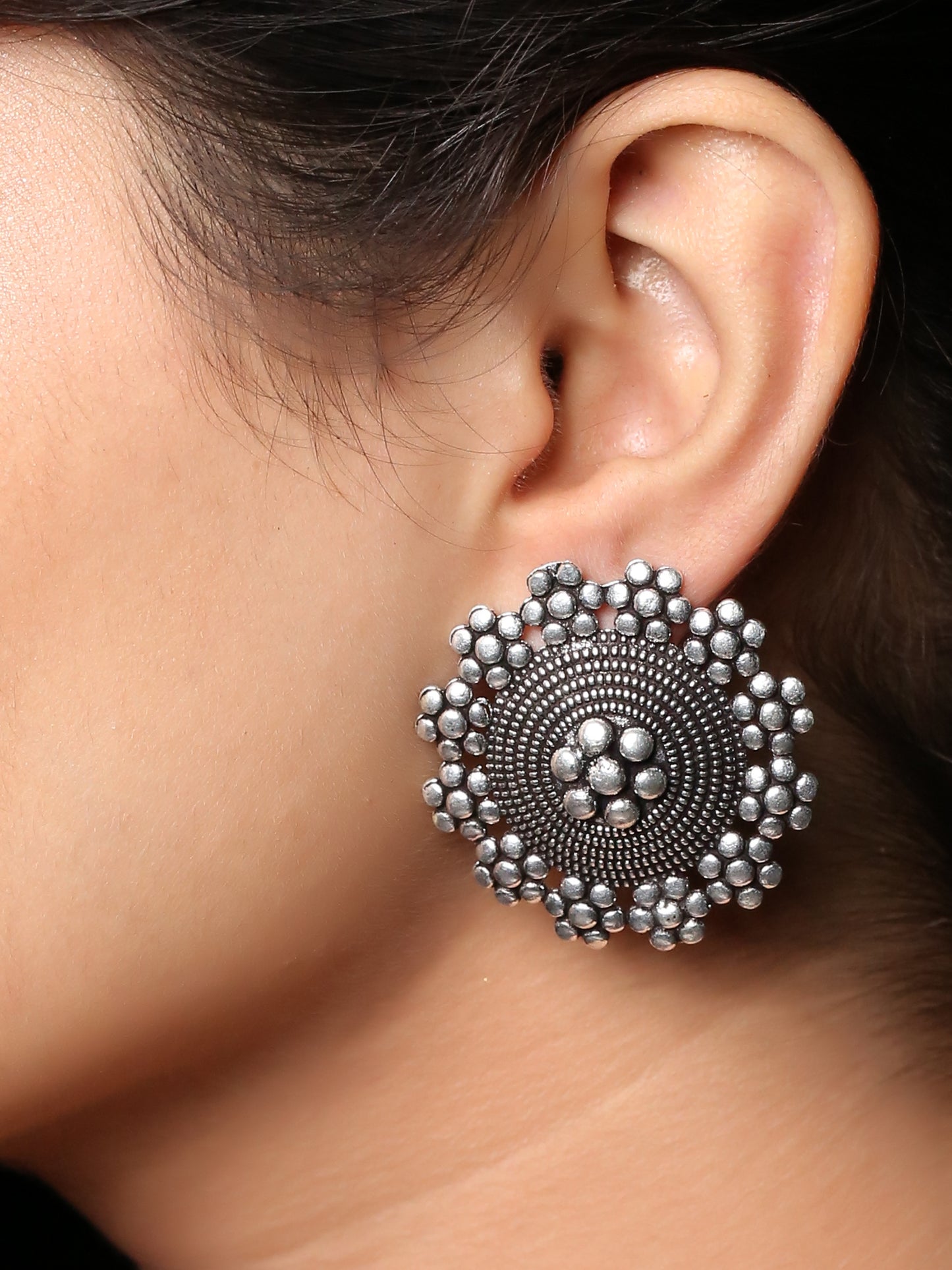 Imeora Antique Look Big Round Floral Studs