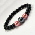 Reddish Pink And Metallic Black Shell Pearls Bracelet With 8mm Black Beads