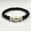 White Shell Pearls Bracelet With 8mm Black Beads