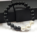 White Shell Pearls Bracelet With 8mm Black Beads