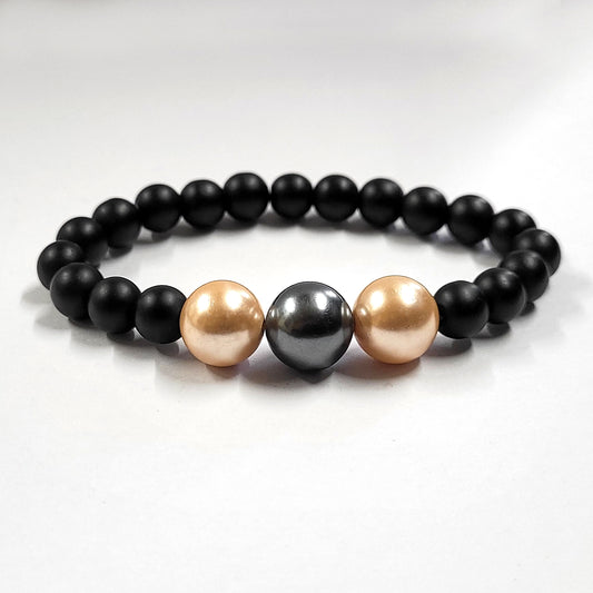 Multicolor Shell Pearls 12mm Bracelet With 8mm Black Beads