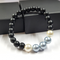 Light Blue And White Shell Pearls 10mm Bracelet With 8mm Black Beads