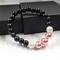 Dark Pink And White Shell Pearls 10mm Bracelet With 8mm Black Beads