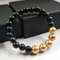 Chocolate Shell Pearls 10mm Bracelet With 8mm Black Beads