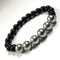 Silver Shell Pearls 10mm Bracelet With 8mm Black Beads
