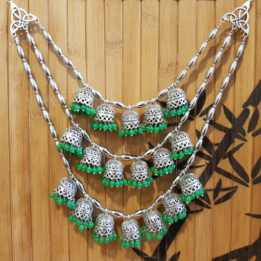 Imeora Multi Jhumki Tribal Necklace with Green Hangings