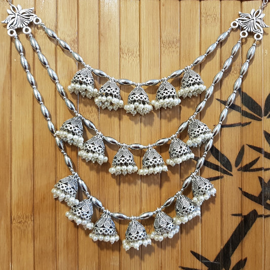 Imeora Multi Jhumki Tribal Necklace with White Hangings