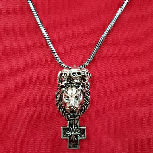 Imeora Cross Pendant With Lion and Skull