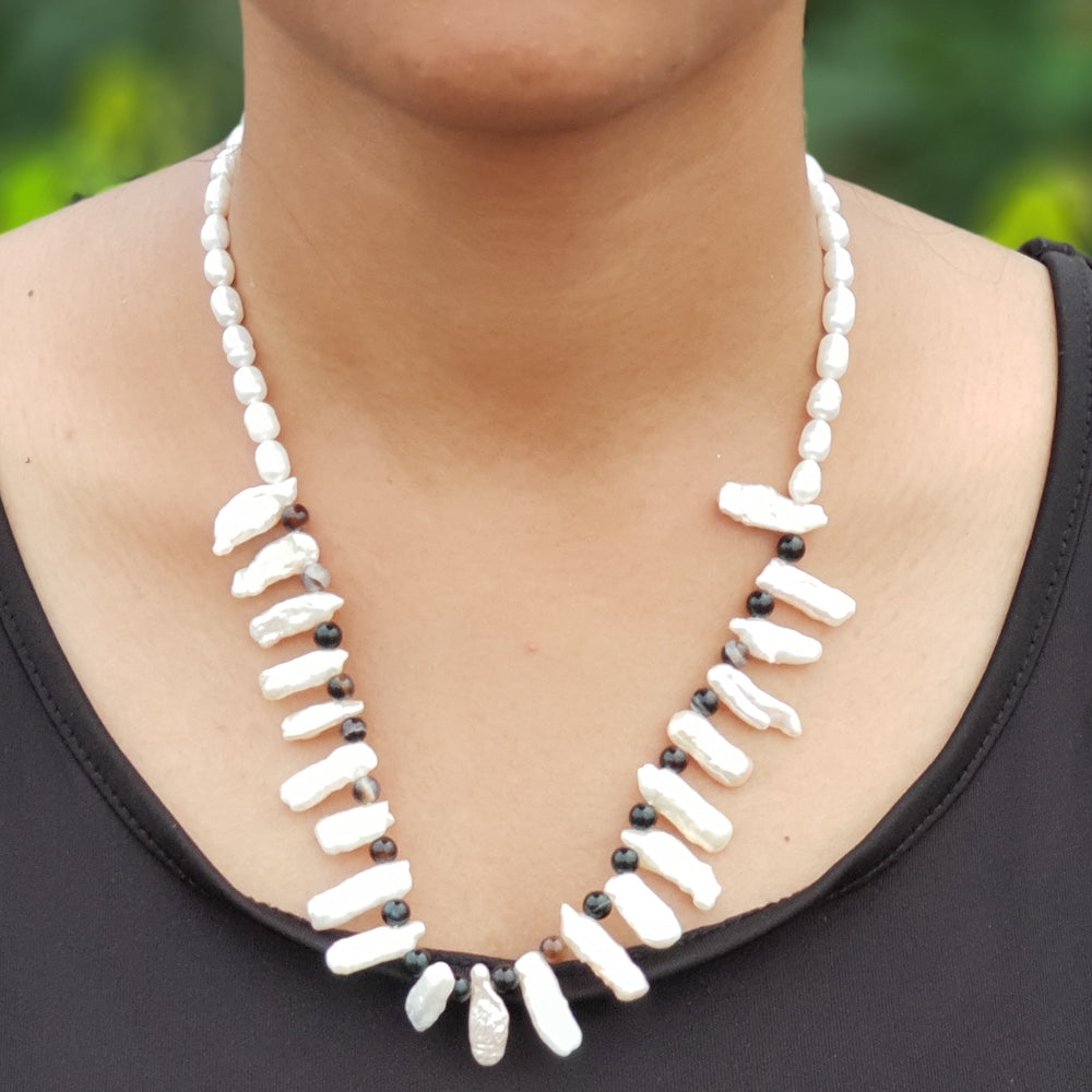 Kaia Fresh Water White Pearl Necklace Set