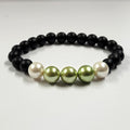 Green And White Shell Pearls 10mm Bracelet With 8mm Black Beads