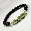 Green And White Shell Pearls 10mm Bracelet With 8mm Black Beads