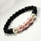 Pink And White Shell Pearls 10mm Bracelet With 8mm Black Beads