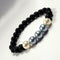 Light Blue And White Shell Pearls 10mm Bracelet With 8mm Black Beads