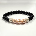Cream And White Shell Pearls 10mm Bracelet With 8mm Black Beads