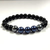 Blue And Metallic Black Shell Pearls 10mm Bracelet With 8mm Black Beads
