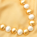 Imeora Knotted White 8mm Shell Pearl Necklace With Alternate White Golden Oval Shell Pearl