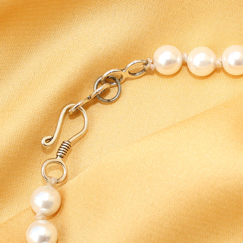 Imeora Knotted White 8mm Egg Shell Pearl Necklace With Alternate White Golden Egg Shell Pearl