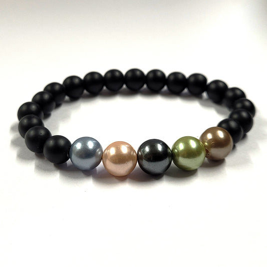 Multicolor Shell Pearls 10mm Bracelet With 8mm Black Beads