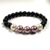 Peach And White Shell Pearls 10mm Bracelet With 8mm Black Beads