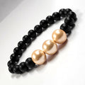 Cream Shell Pearls 12mm Bracelet With 8mm Black Beads