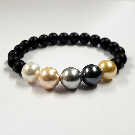 Multicolor Shell Pearls 10mm Bracelet With 8mm Black Beads