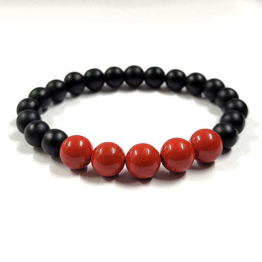 Red Shell Pearls 10mm Bracelet With 8mm Black Beads