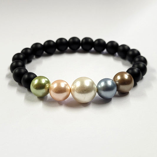 Multicolor Shell Pearls Bracelet With 8mm Black Beads