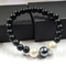 Metallic Black And White Shell Pearls 12mm Bracelet With 8mm Black Beads