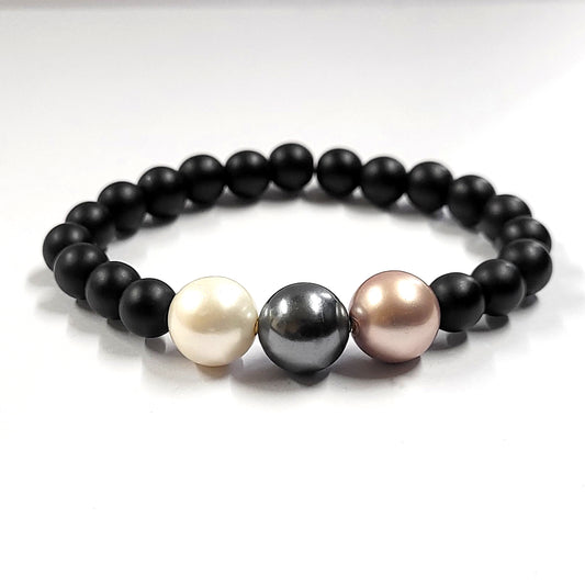 Multicolor Shell Pearls 12mm Bracelet With 8mm Black Beads