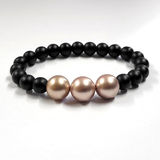 Chocolate Shell Pearls 12mm Bracelet With 8mm Black Beads