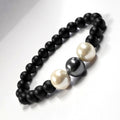 Metallic Black And White Shell Pearls 12mm Bracelet With 8mm Black Beads