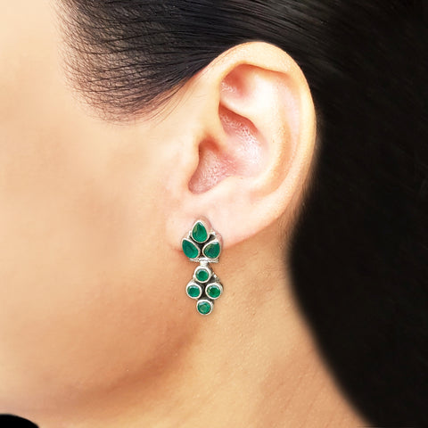925 Silver Green Onyx Earrings
