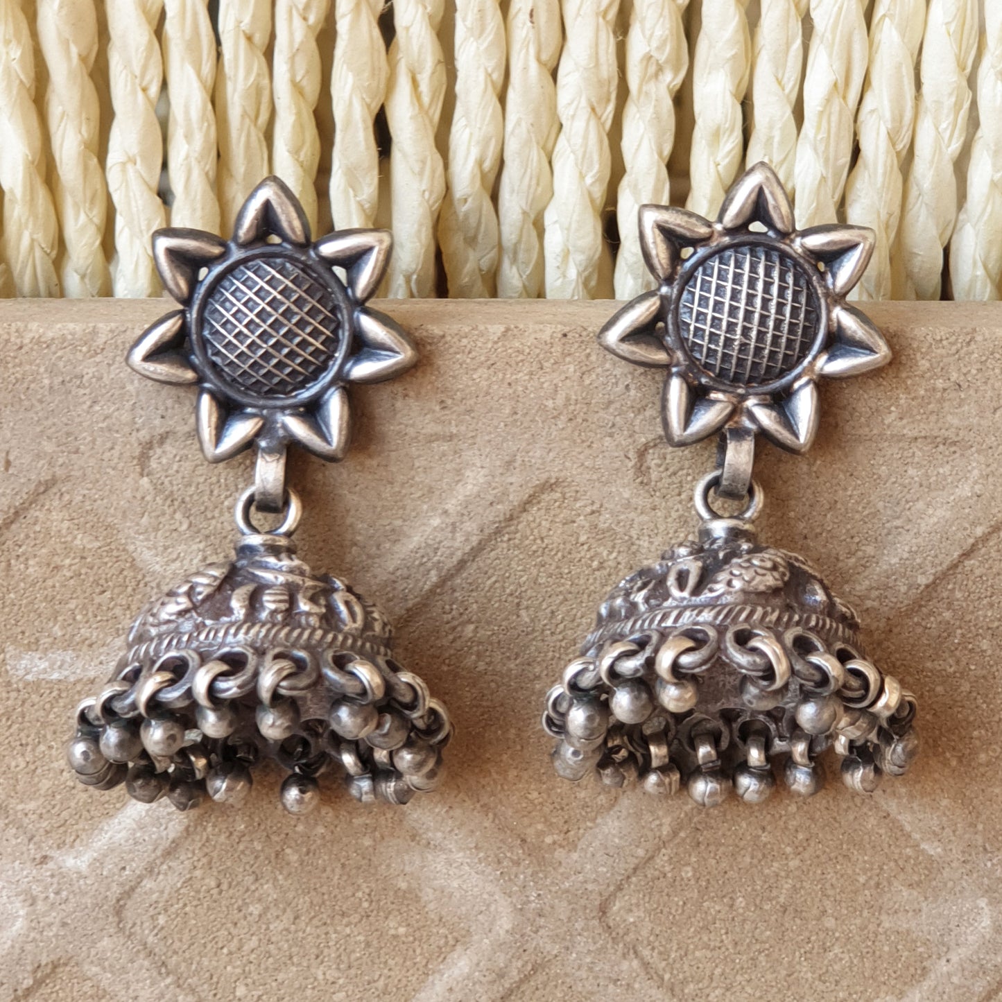 925 Silver Antique Look Star Studs With Hanging Jhumki