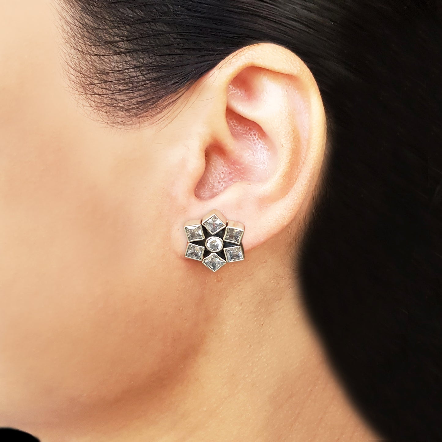 925 Silver Zircon Flower Studs