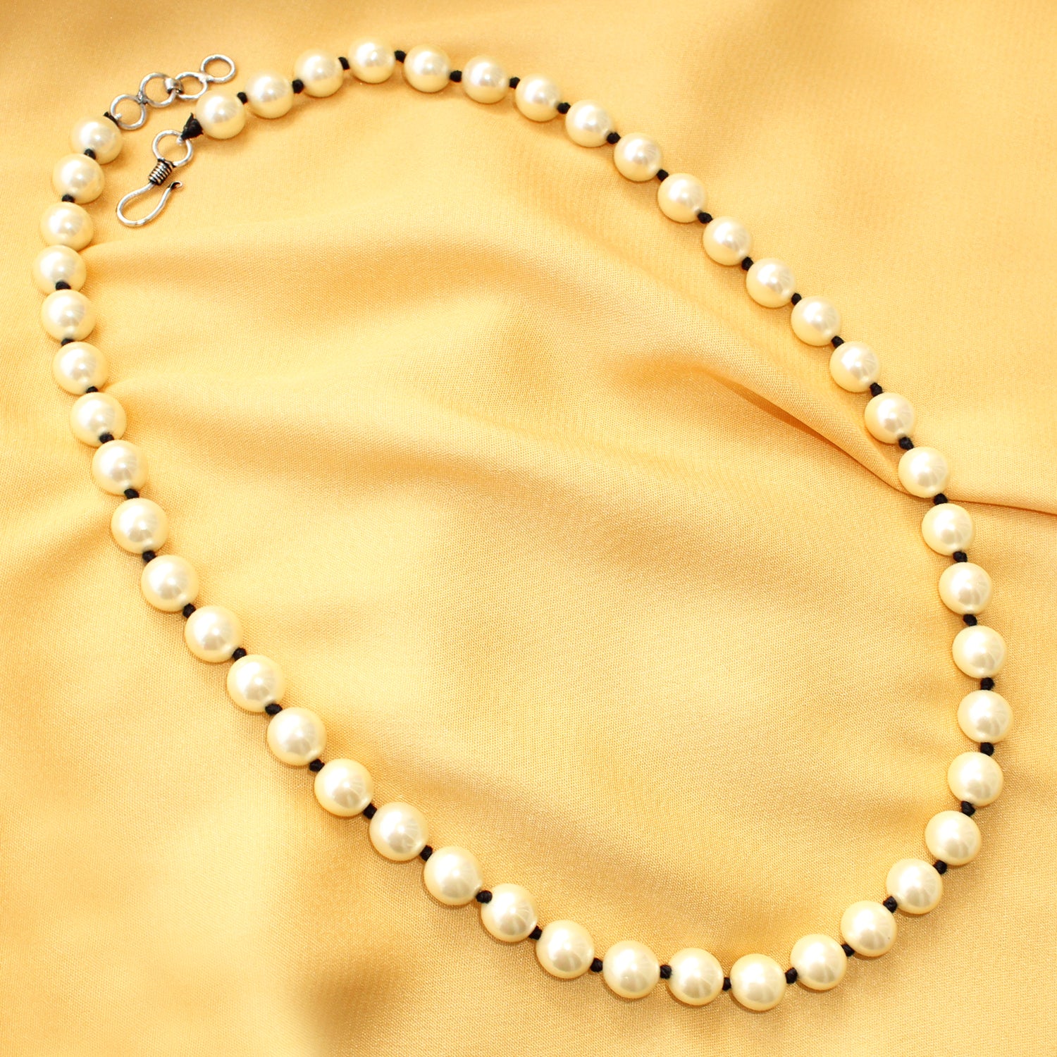 Black Knotted OffWhite Pearl Necklace