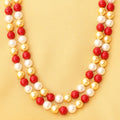 Imeora Red Golden White 8mm Double Line Shell Pearl Necklace With Golden Studs