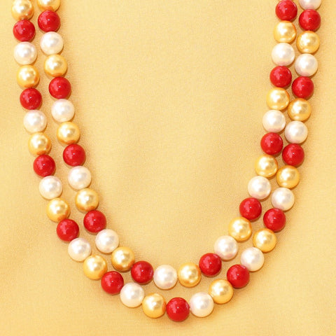 Imeora Red Golden White 8mm Double Line Shell Pearl Necklace