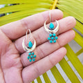 925 Silver Half Moon Turquoise Flower Earrings