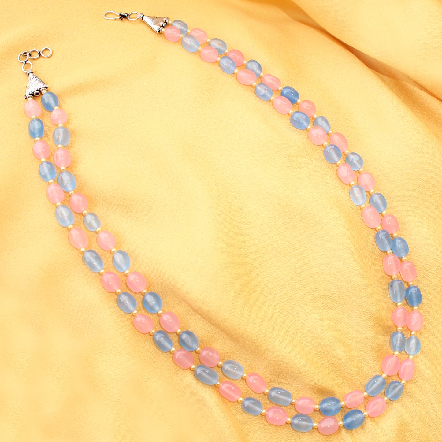 Imeora Pink Blue Quartz Double Line Necklace With Earrings