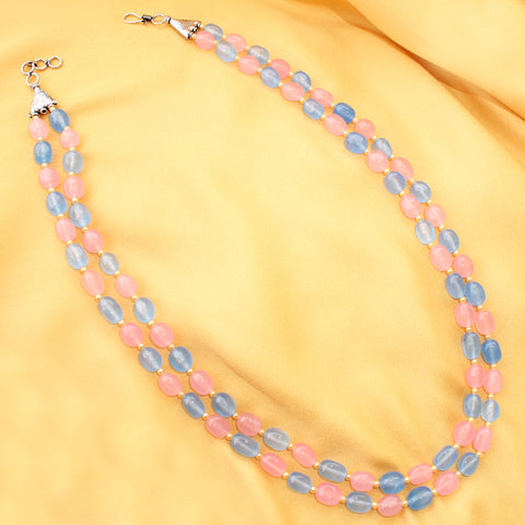 Imeora Pink Blue Quartz Double Line Necklace With Earrings