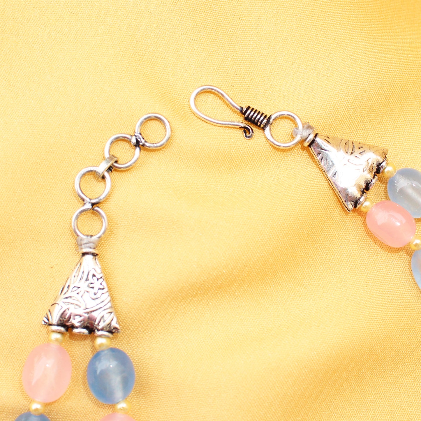 Imeora Pink Blue Quartz Double Line Necklace With Earrings