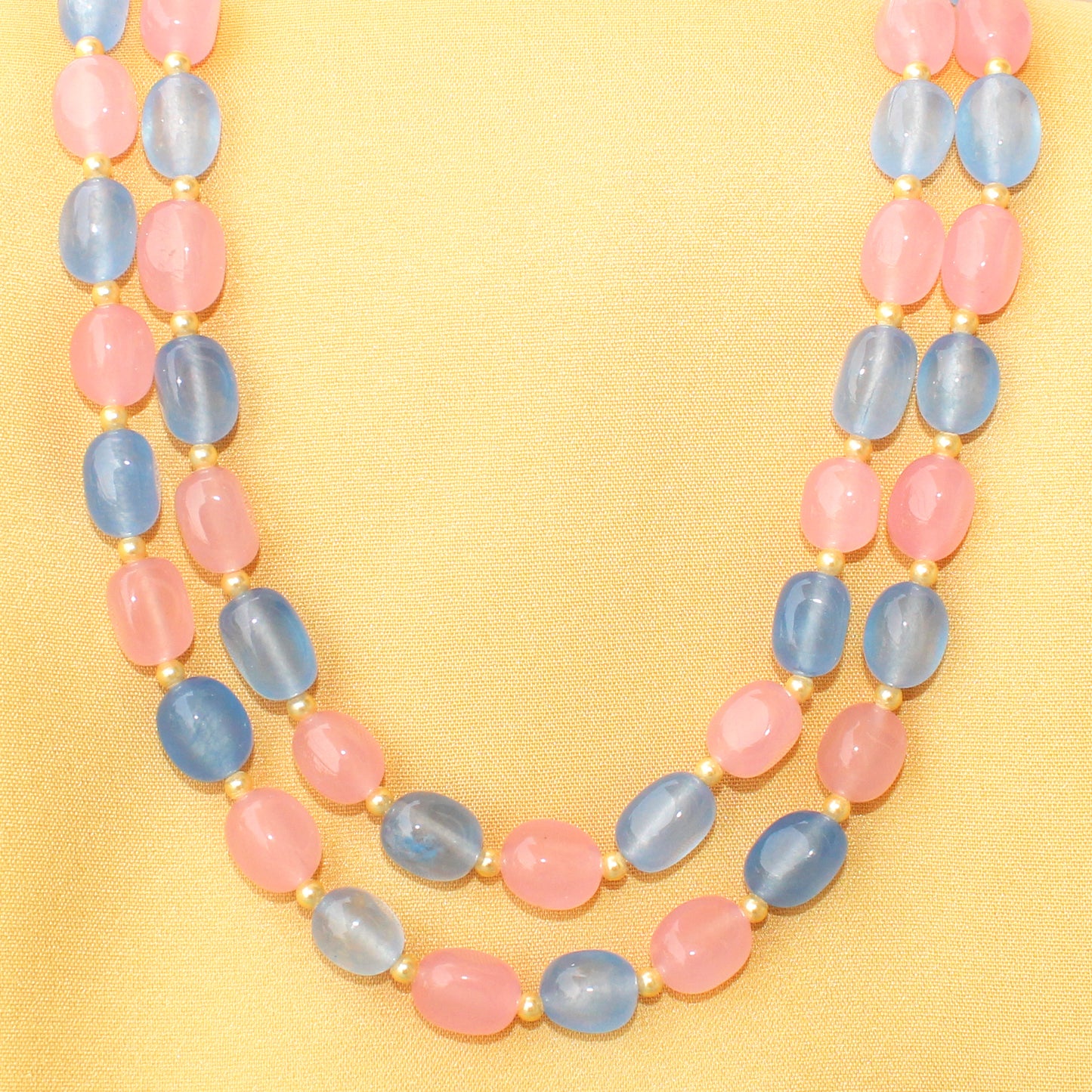 Imeora Pink Blue Quartz Double Line Necklace With Earrings