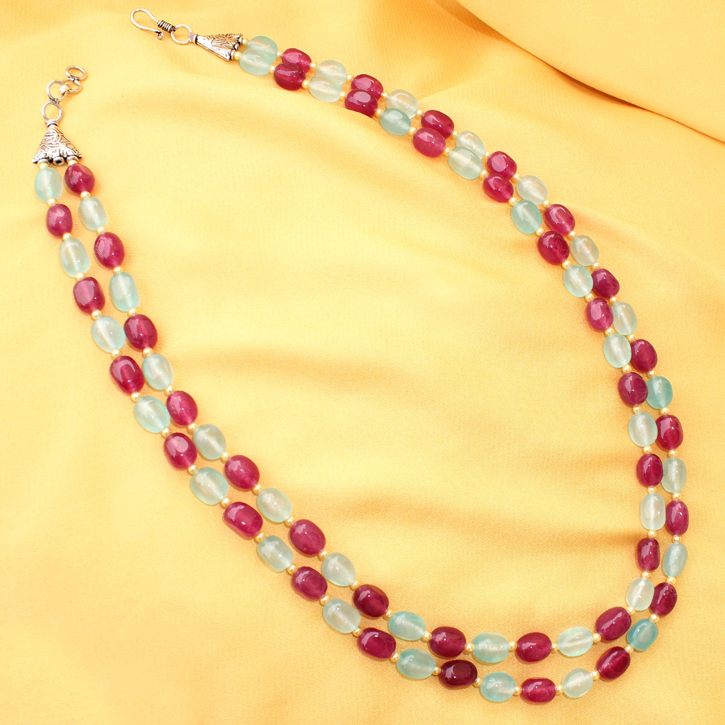 Imeora Maroon Aqua Blue Quartz Double Line Necklace With Earrings