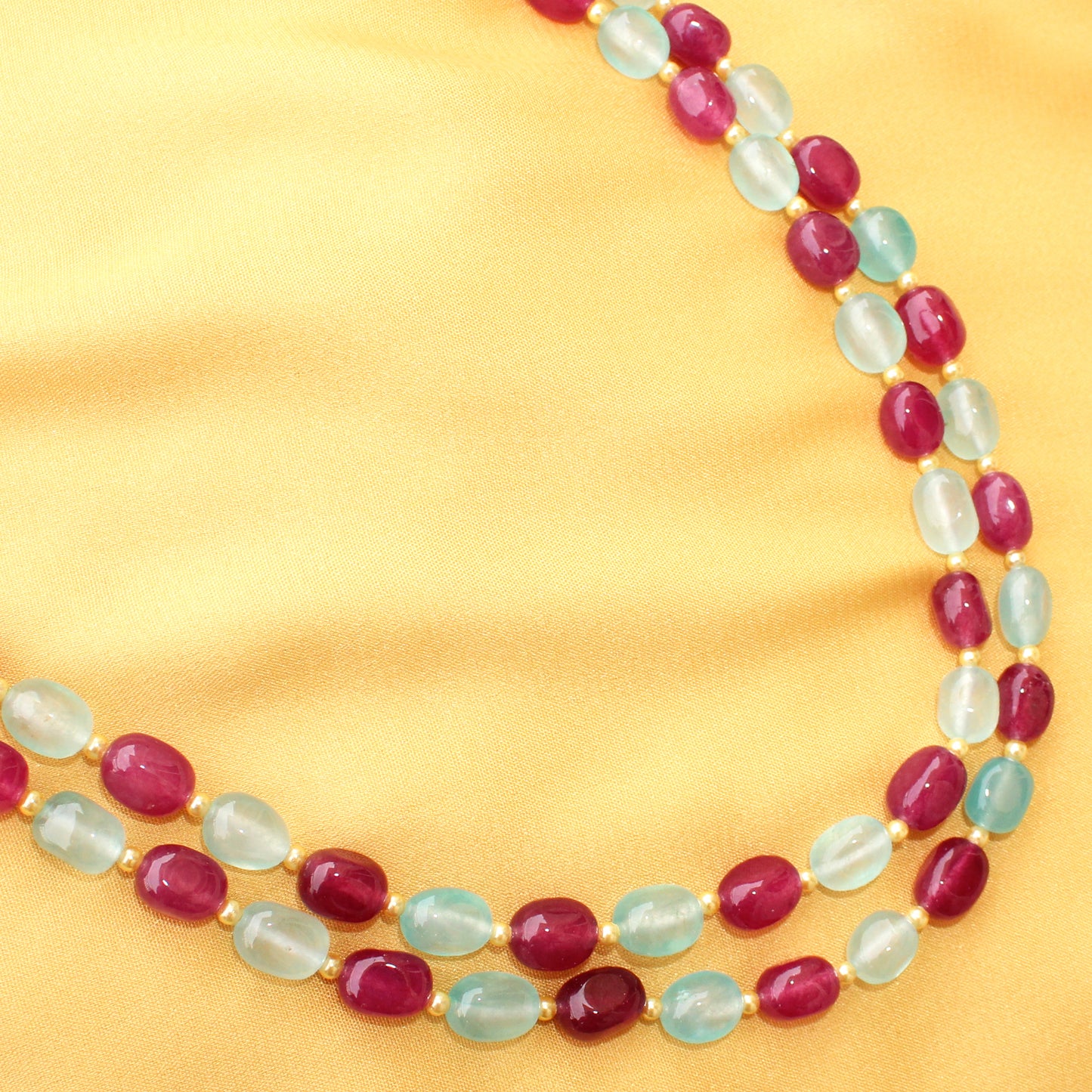 Imeora Maroon Aqua Blue Quartz Double Line Necklace With Earrings