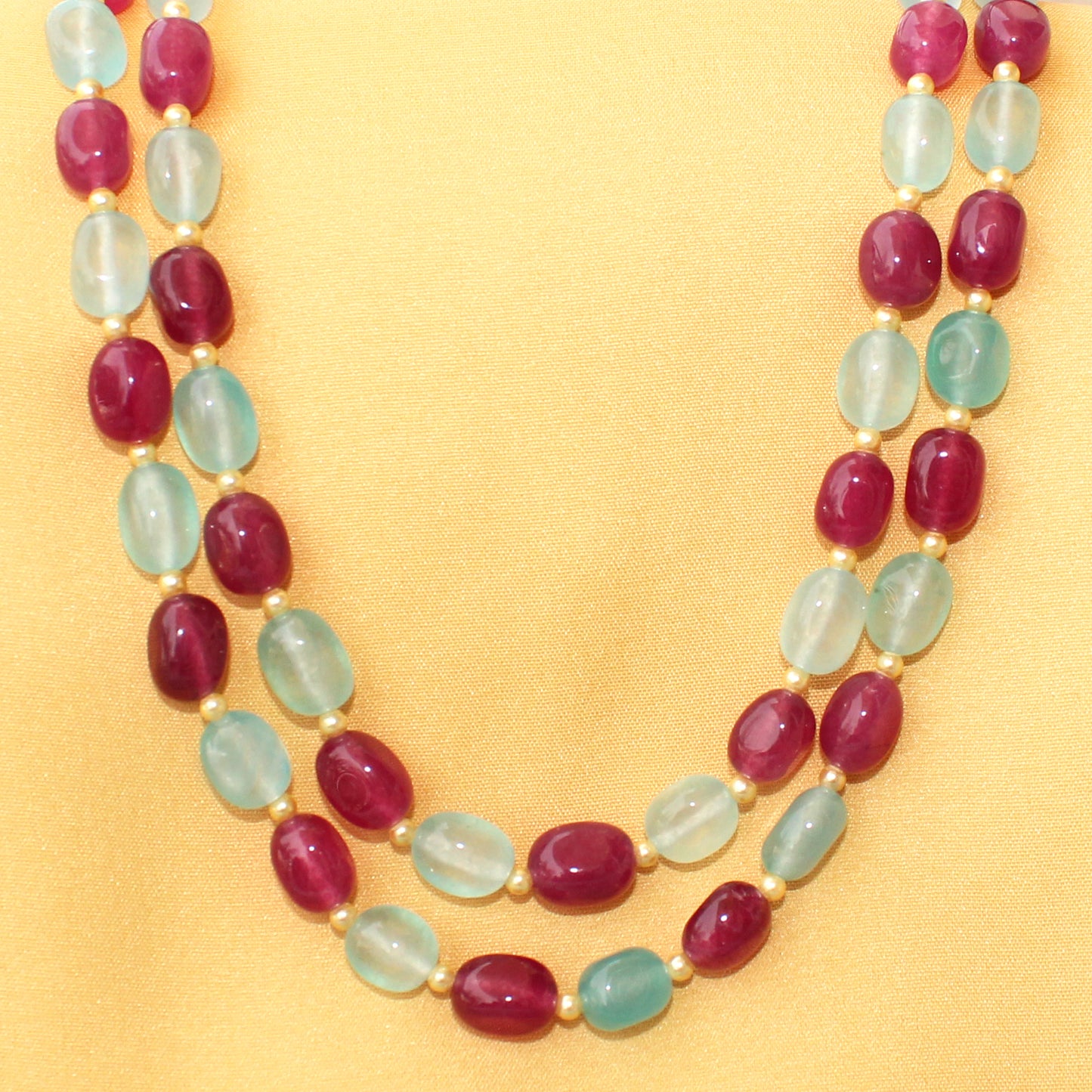 Imeora Maroon Aqua Blue Quartz Double Line Necklace With Earrings