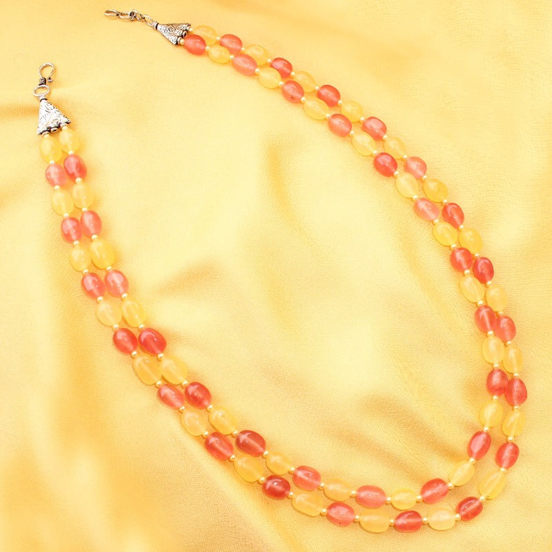 Imeora Orange Yellow Quartz Double Line Necklace With Earrings